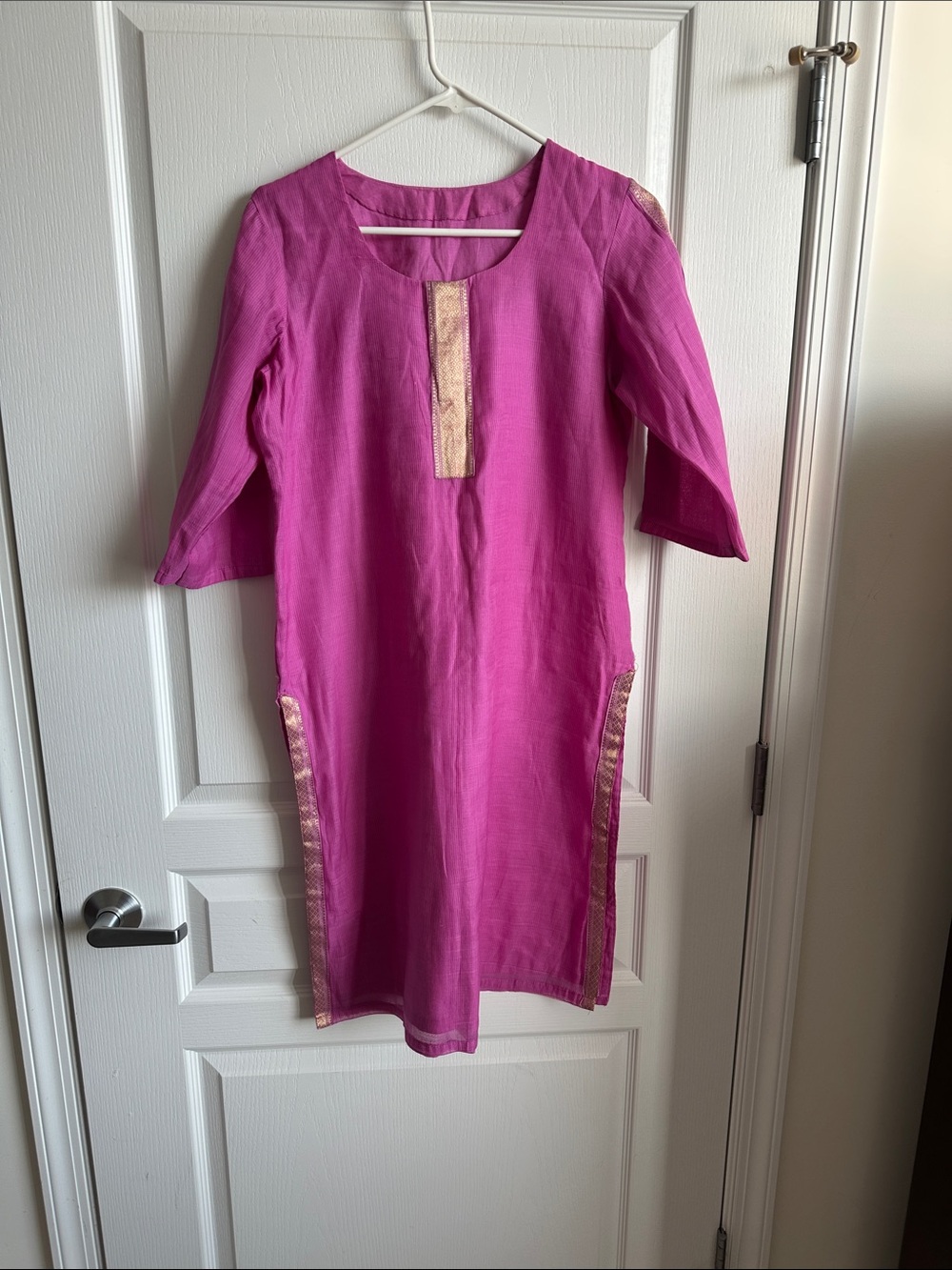 Magenta Indian Kurta Dress three pieces with Gold Trim